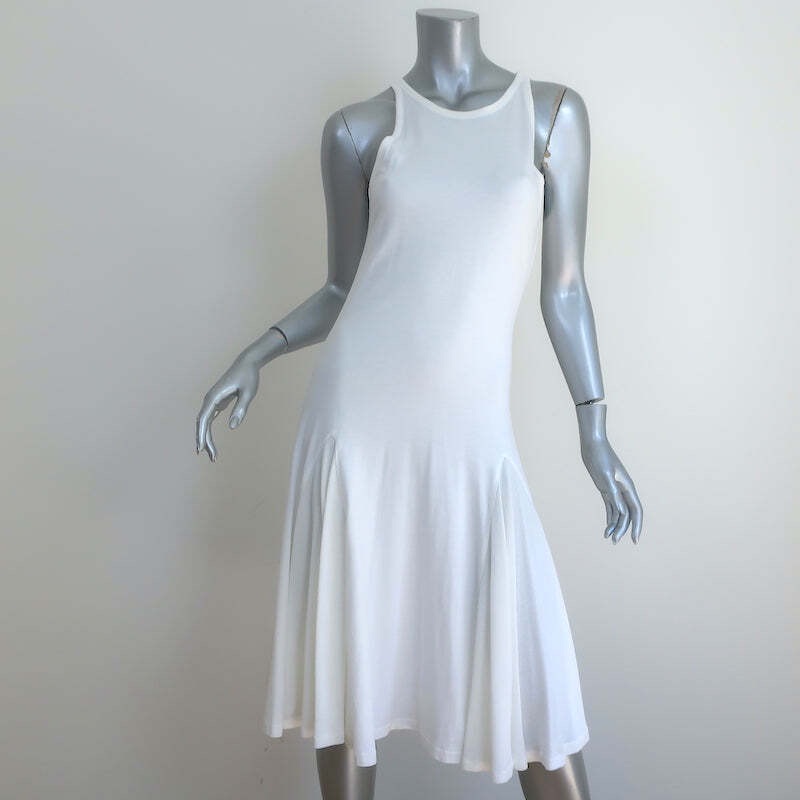 Ralph Lauren Black Label Ribbed Cotton White Tank Sleeveless Pleated Dress L